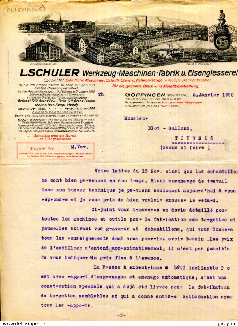 FACTURE.ALLEMAGNE.GÖPPINGEN.WERKZEUG-MASCHINEN-FABRIK.L.SCHULER. - Sonstige & Ohne Zuordnung