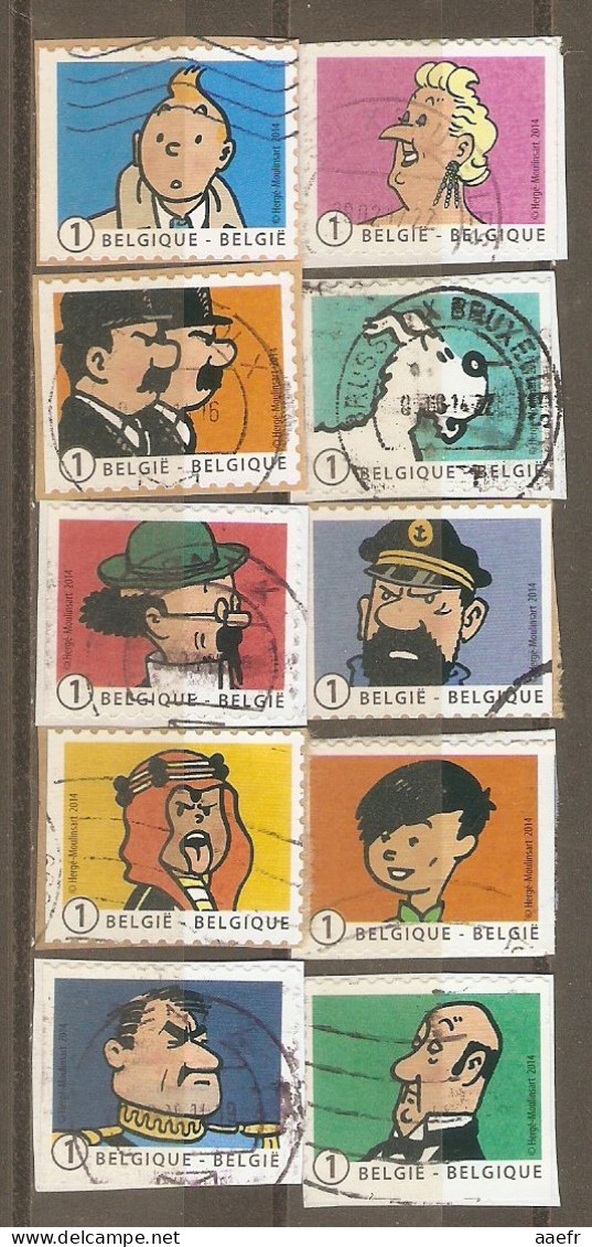 Belgique 2014 - Tintin Et Ses Amis - Petit Lot De 10 Timbres° Sur Fragments Du Carnet B146 - Tournesol - Dupont - Milou - Zonder Classificatie