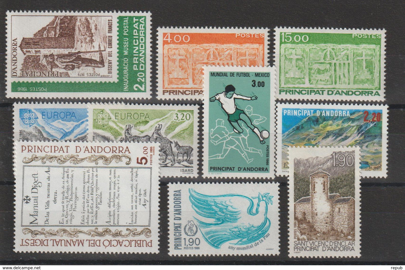 Andorre Français Année Complète 1986 Du 345 Au 354 10 Val. ** MNH - Années Complètes