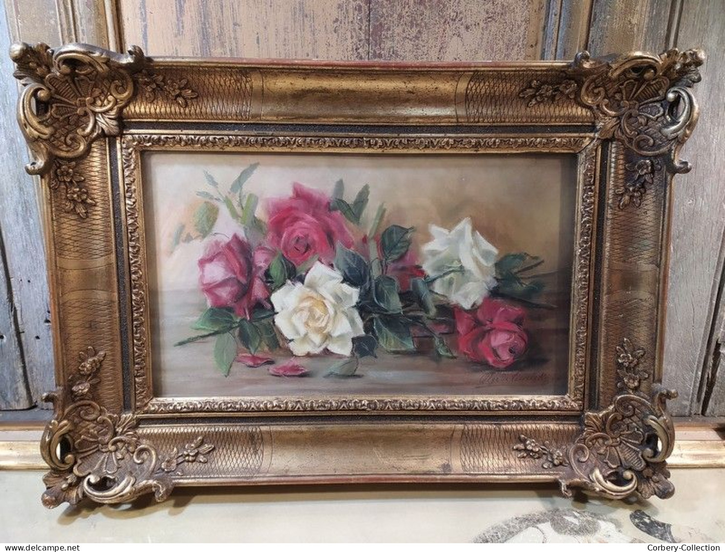 OLGA DE TESSELSKY Tableau Pastel Fleurs Roses Nature Morte Peintre Russe - Acquarelli