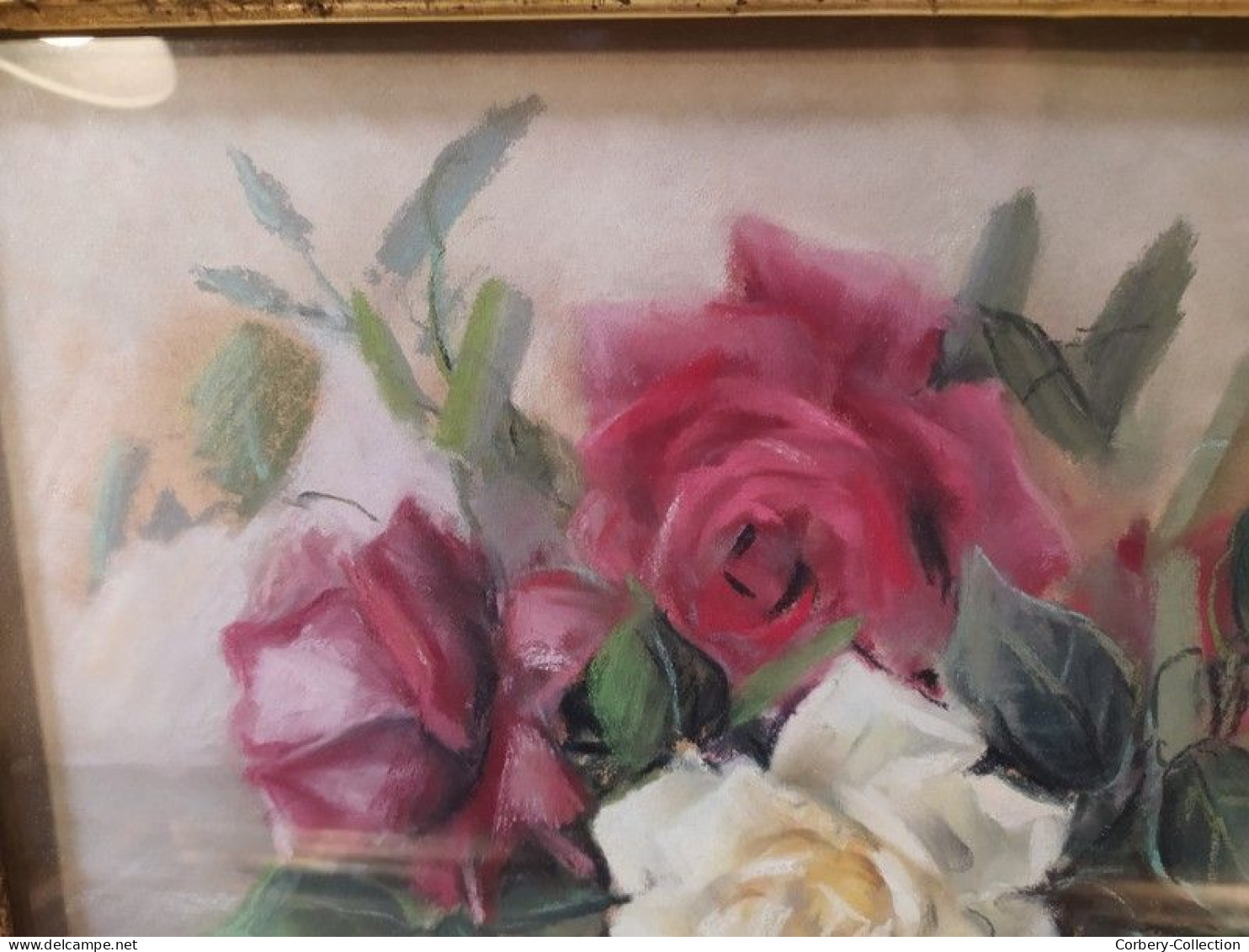 OLGA DE TESSELSKY Tableau Pastel Fleurs Roses Nature Morte Peintre Russe - Acquarelli
