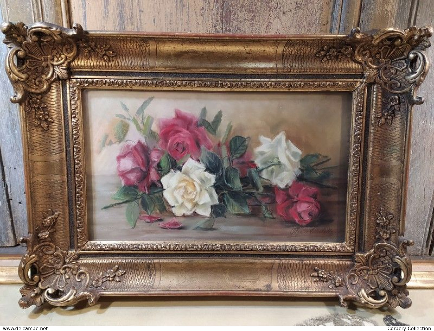 OLGA DE TESSELSKY Tableau Pastel Fleurs Roses Nature Morte Peintre Russe