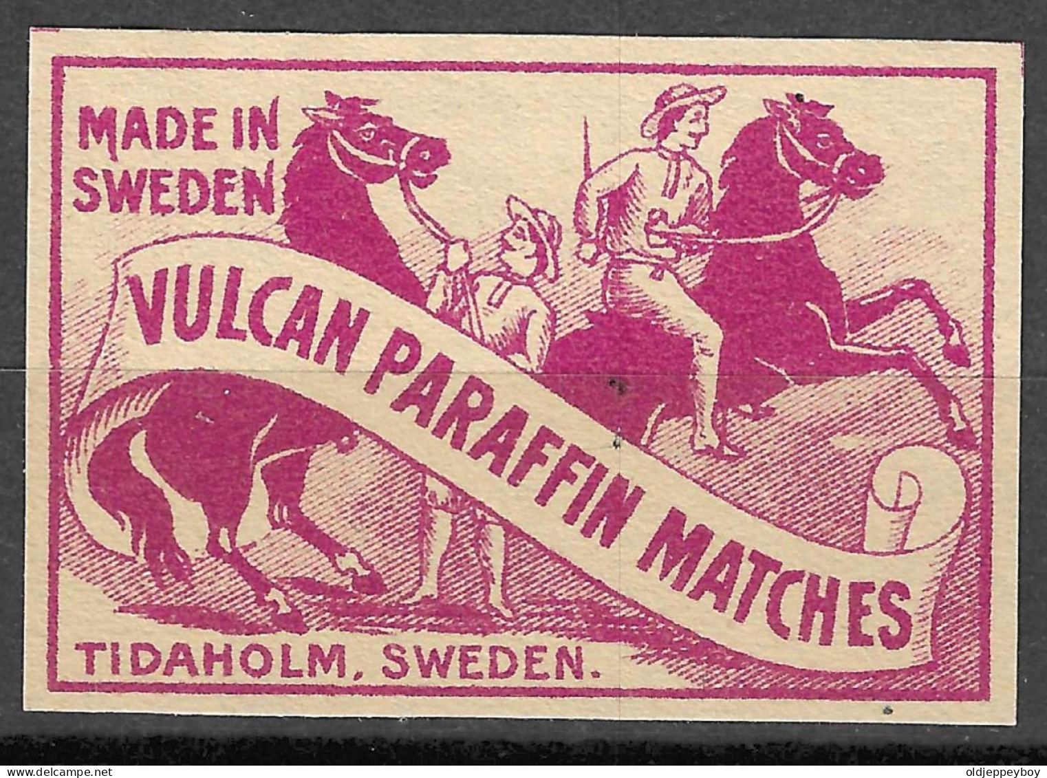  MADE  IN SWEDEN TIDAHOLM   VINTAGE Phillumeny MATCHBOX LABEL VULCAN PARAFFIN  MATCHES  5  X 3.5 CM  - Luciferdozen - Etiketten