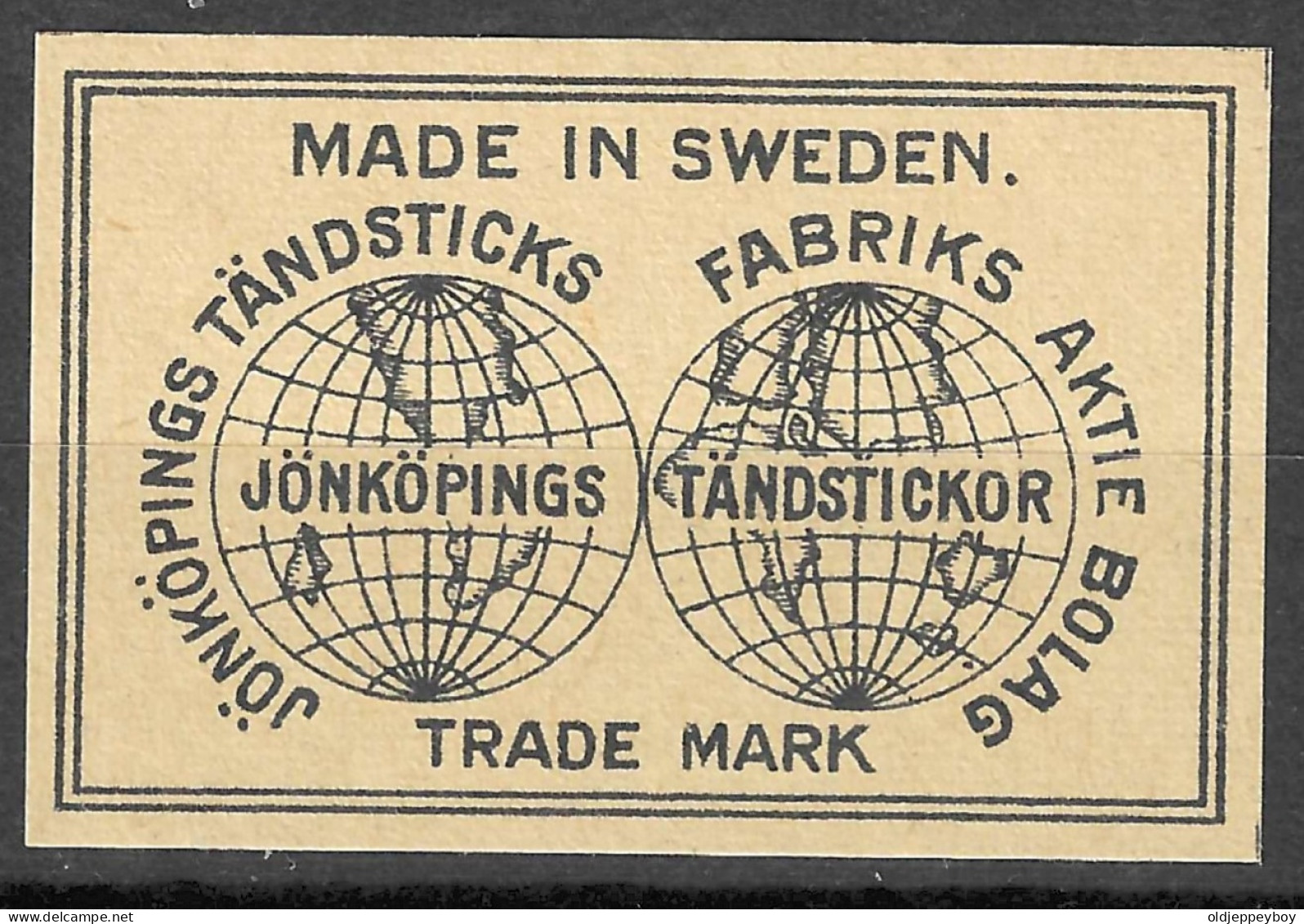  MADE  IN SWEDEN VINTAGE Phillumeny MATCHBOX LABEL JONKOPINGS TANDSTICKS FABRIKS AKTIE BOLAG  5  X 3.5 CM  - Boites D'allumettes - Etiquettes