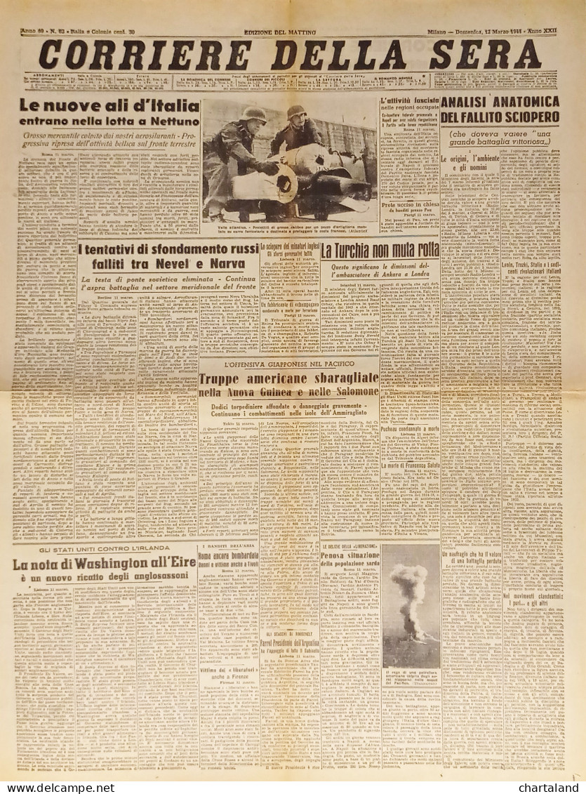 Corriere Della Sera N.62 - 1944 Nuove Ali D'Italia Entrano Nella Lotta A Nettuno - Altri & Non Classificati