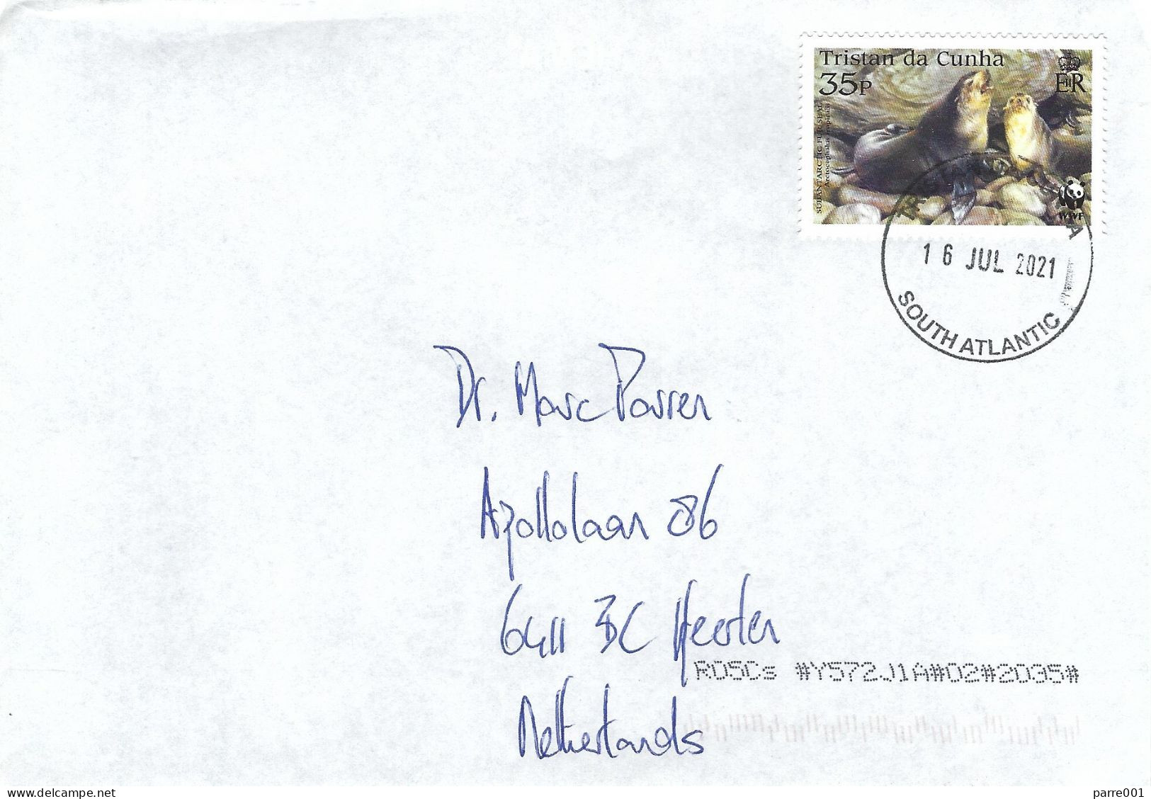 Tristan Da Cunha 2021 WWF Subantarctic Fur Seal Arctocephalus Tropicalis Cover - Lettres & Documents