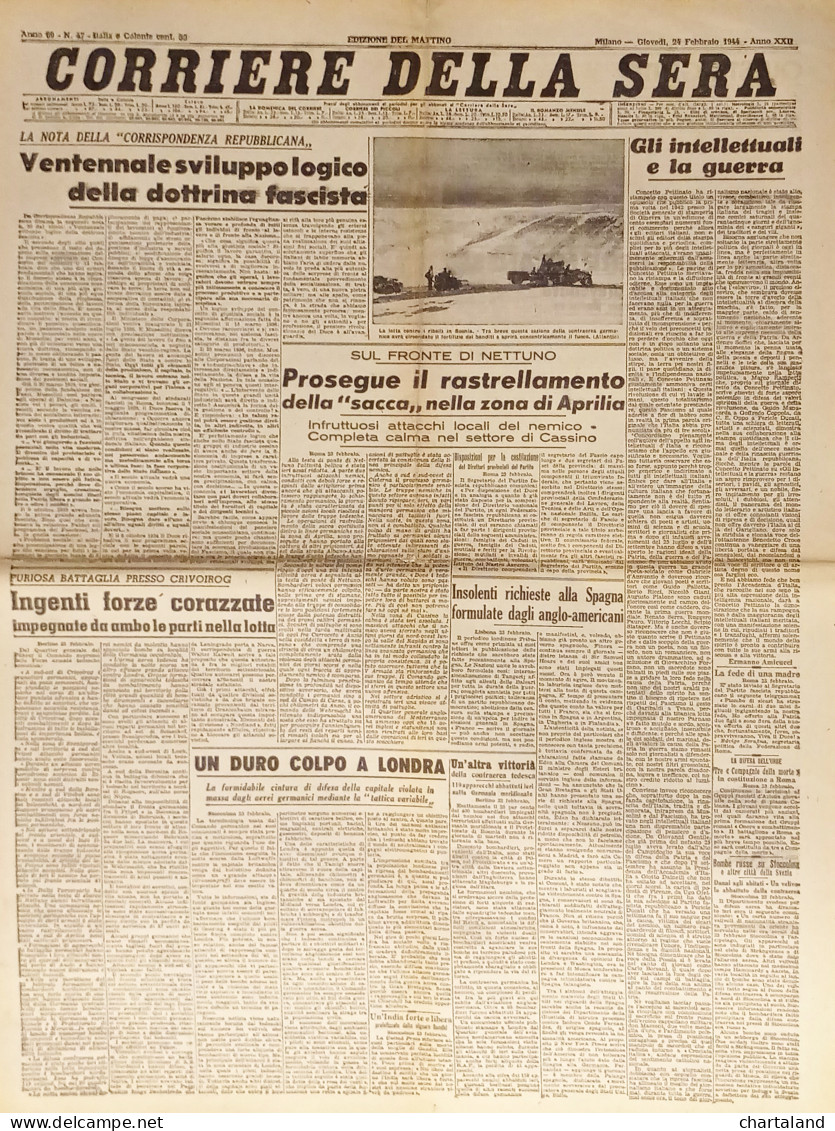 Corriere Della Sera N. 47 - 1944 La Nota Della Corrispondenza Repubblicana - Altri & Non Classificati