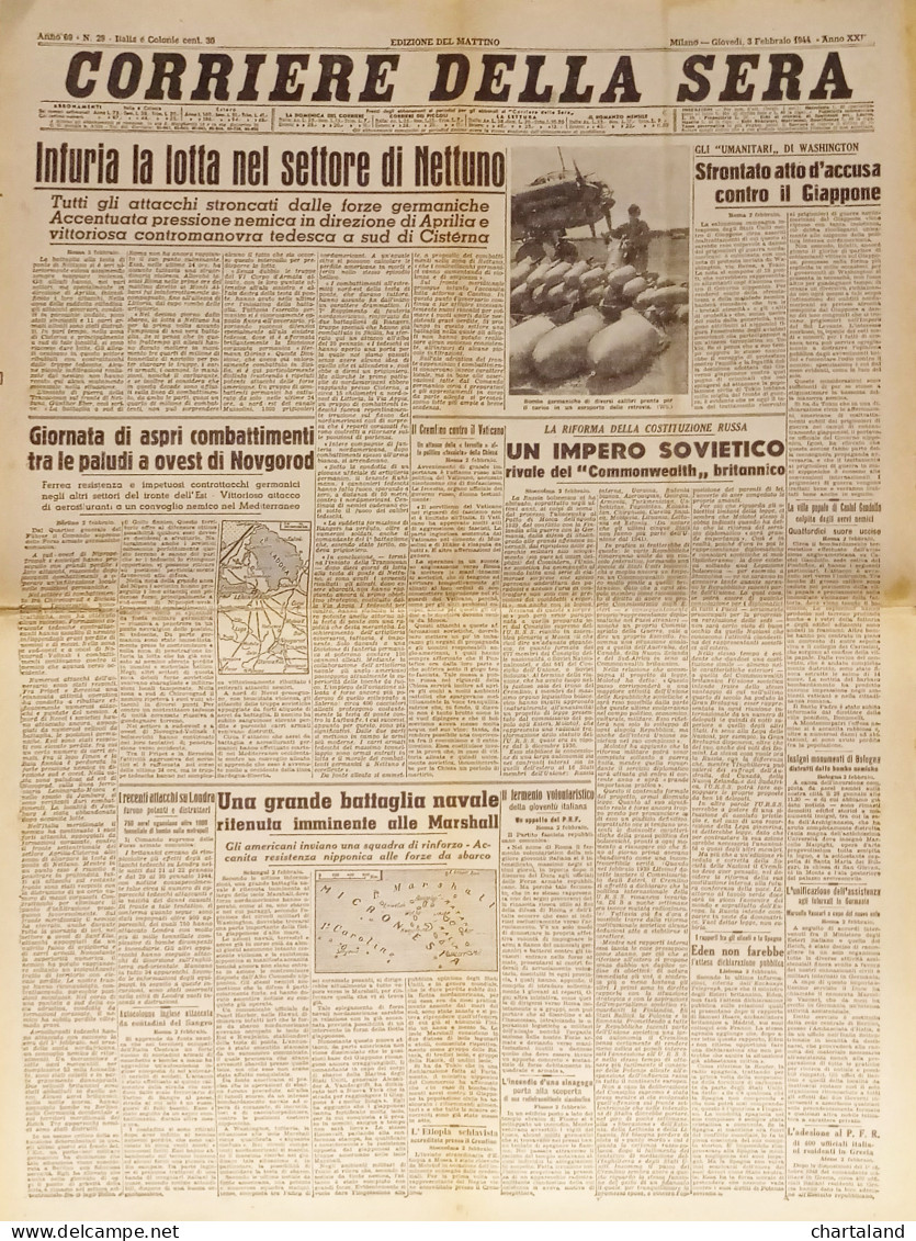 Corriere Della Sera N. 29 - 1944 Infuria La Lotta Nel Settore Di Nettuno - Altri & Non Classificati