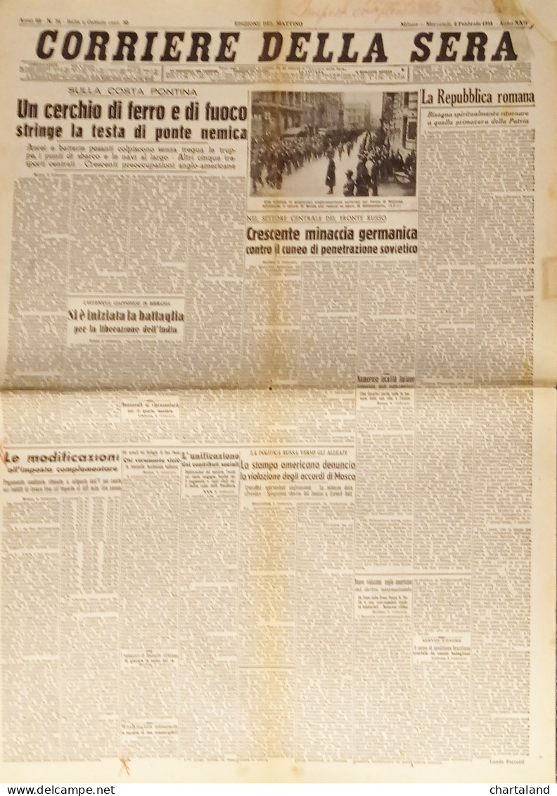 Corriere Della Sera N. 34 - 1944 Un Cerchio Di Ferro E Di Fuoco Stringe La Testa - Altri & Non Classificati