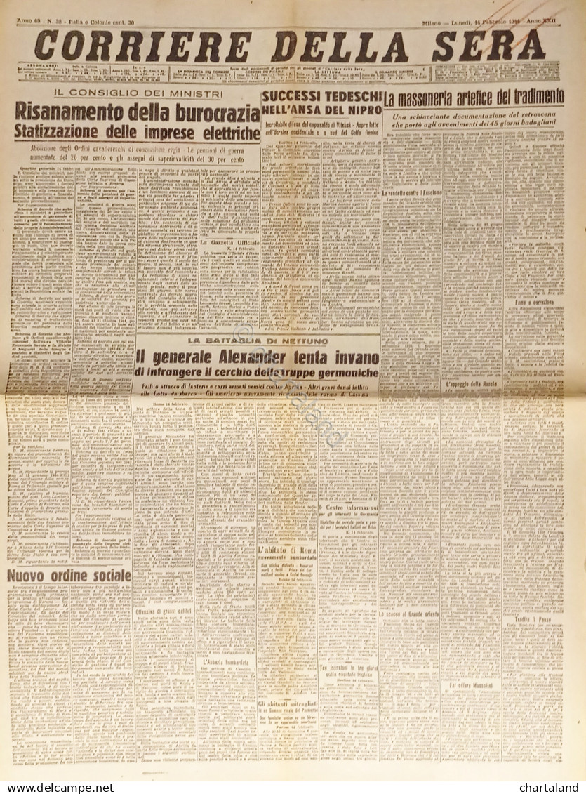 Corriere Della Sera N. 38 - 1944 Risanamento Della Burocrazia - Altri & Non Classificati