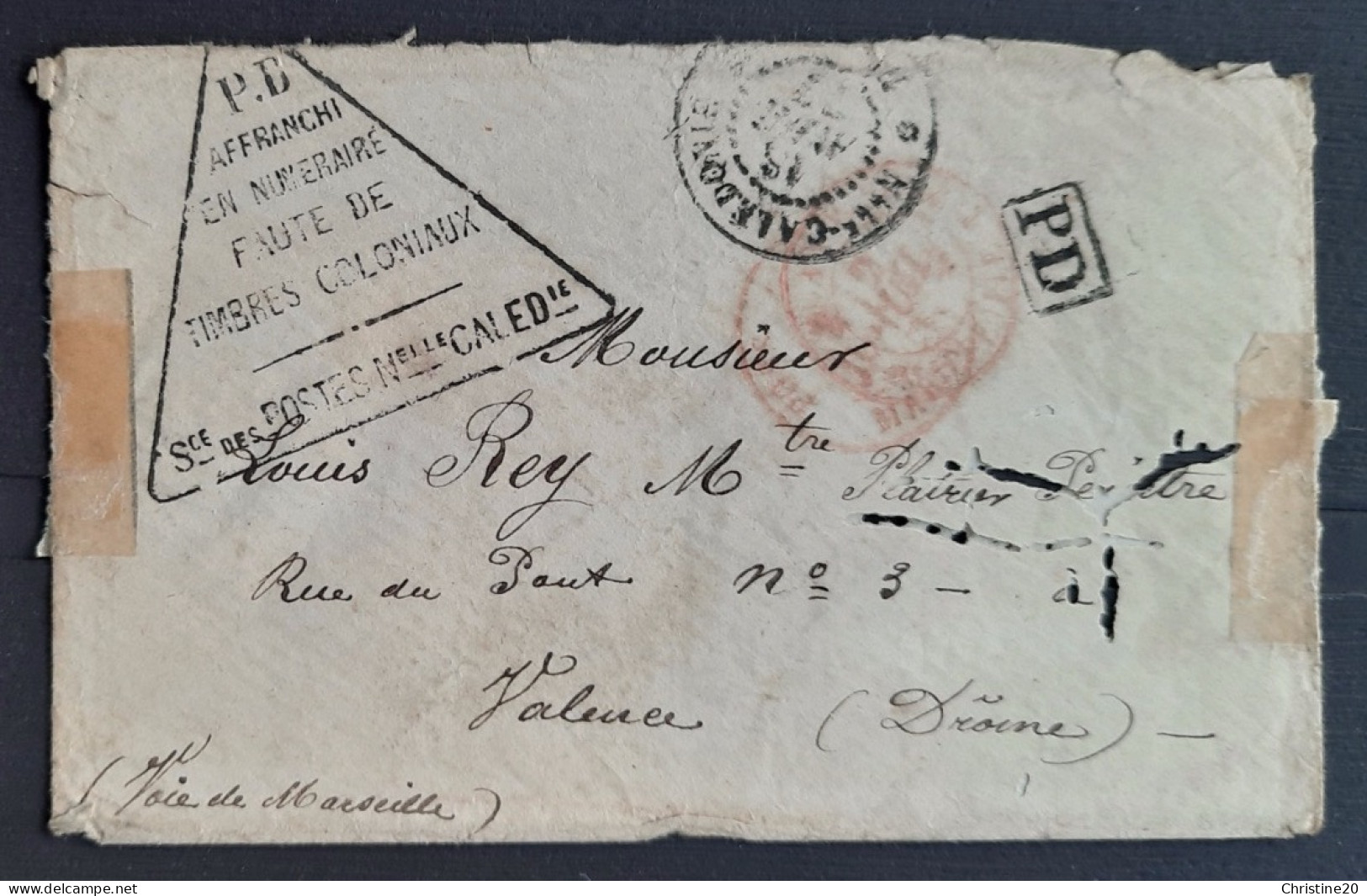 Nouvelle-Calédonie 1876 Lettre Avec Cachet Faute De Timbre Payé Jusqu'à Destination - Brieven En Documenten