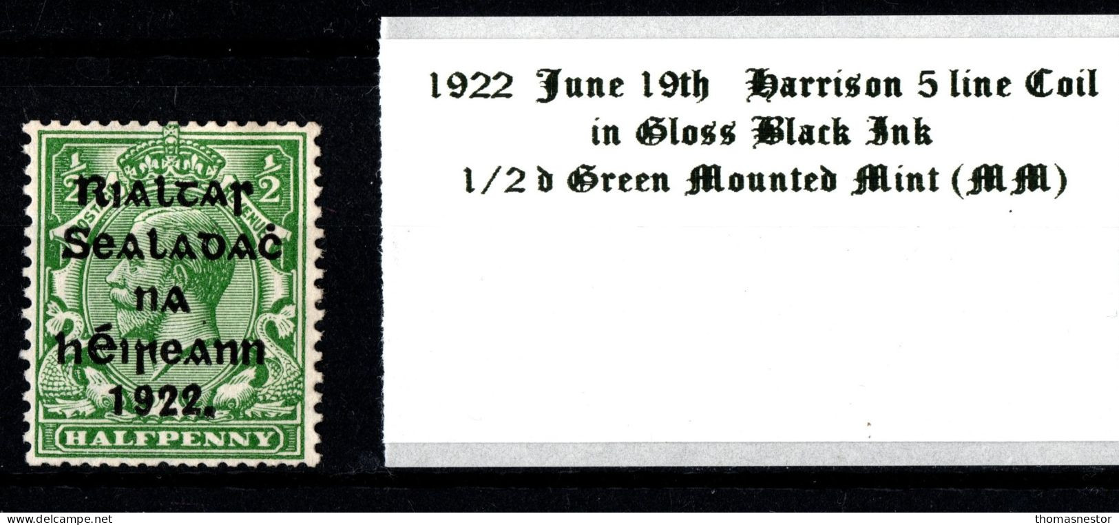 1922 June 19th Harrison 5 Line Coil 1/2 D Green Mounted Mint (MM) - Unused Stamps