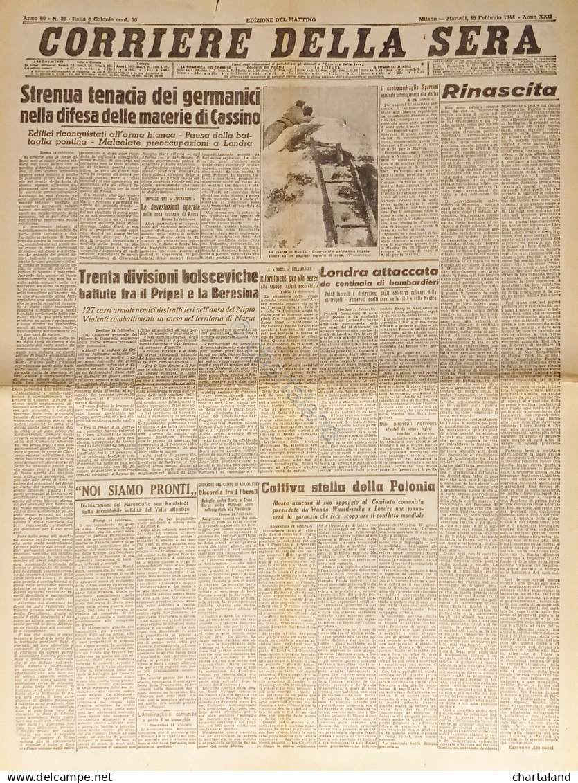 Corriere Della Sera N. 39 - 1944 Strenua Tenacia Dei Germanici - Altri & Non Classificati