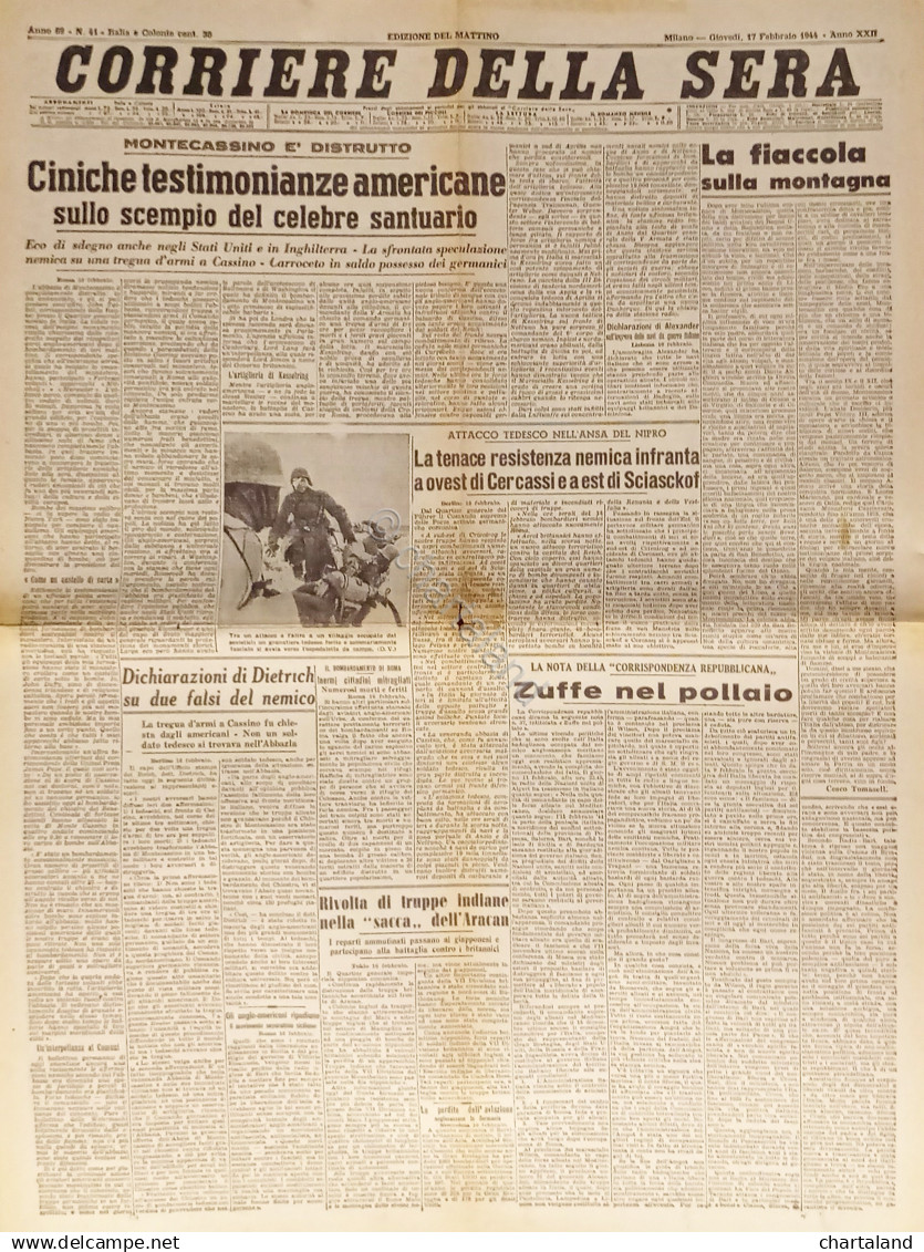 Corriere Della Sera N. 41 - 1944 Ciniche Testimonianze Americane Sullo Scempio - Altri & Non Classificati