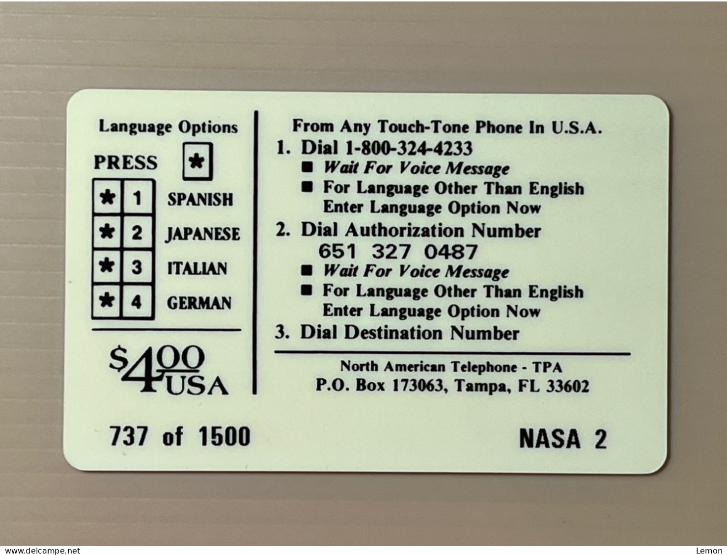 Mint USA UNITED STATES America Prepaid Telecard Phonecard, SPACELAB J American Japan Flag NASA(1500EX,Set Of 1 Mint Card - Colecciones