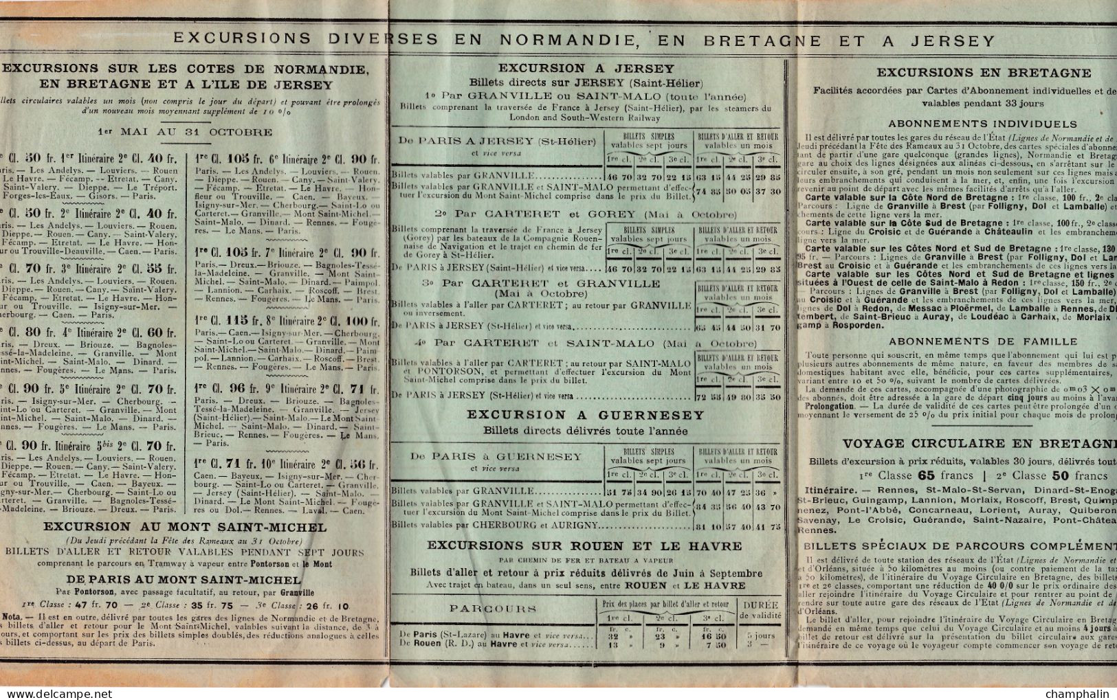 France - SNCF - Horaires Des Trains Au Départ De Paris Pour Bains De Mer + Bateaux Angleterre - Début XXème Siècle - Europa