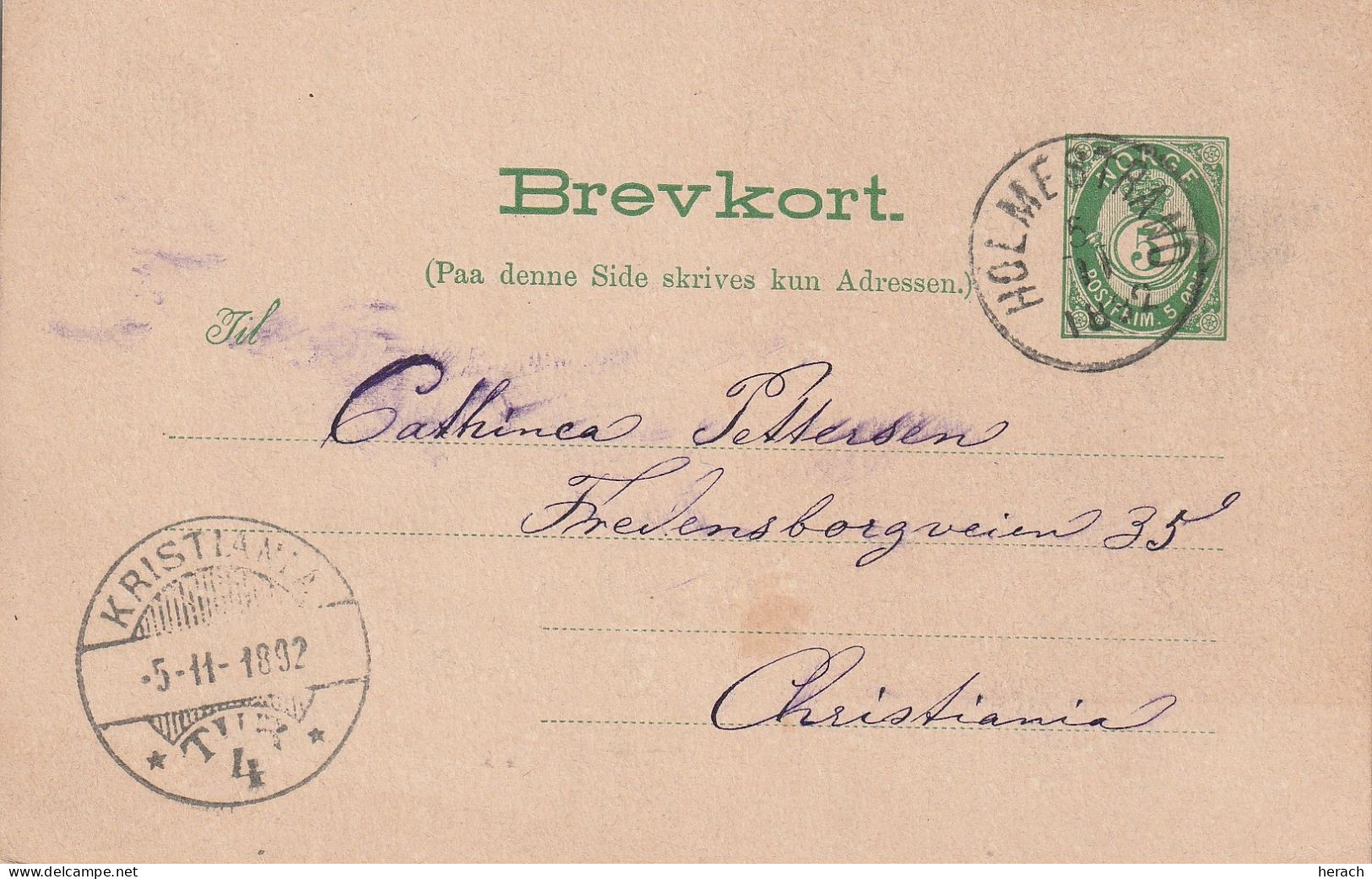 Norvège Entier Postal Holmestrand 1892 - Interi Postali