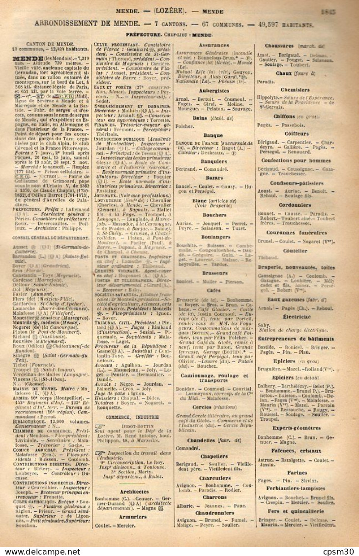 ANNUAIRE - 48 - Département Lozere - Année 1905 - édition Didot-Bottin - 11 Pages - Telefonbücher