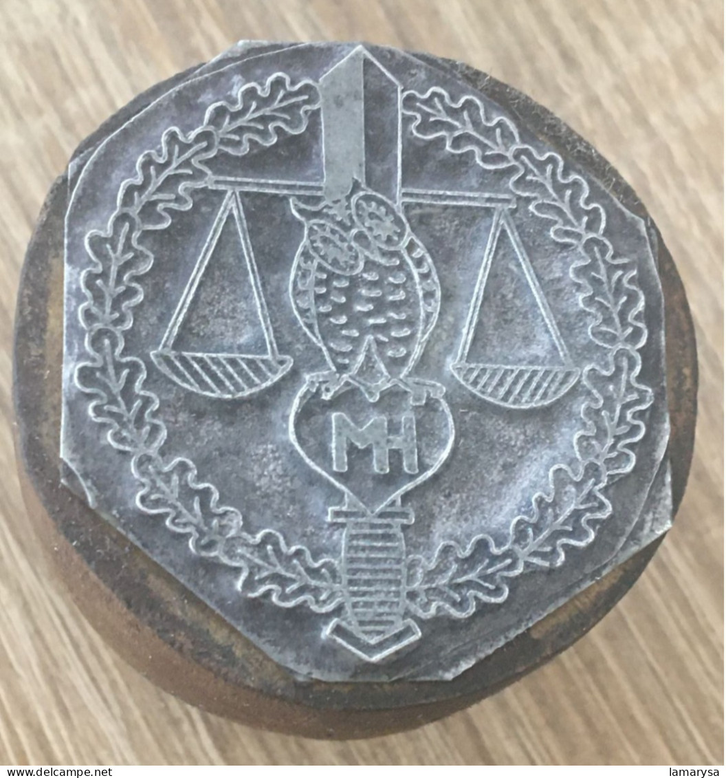 Tribunal De Commerce Vintage Ancienne Matrice-Plaque Imprimerie Tampon Encreur-Balance Justice - Stempel & Siegel