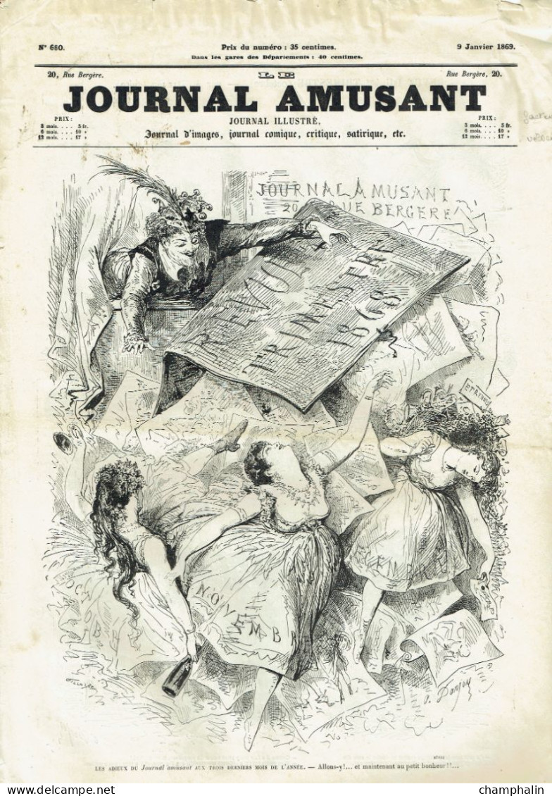 France - Journal 'Le Journal Amusant' N°680 Du 9 Janvier 1869 - Une Irrégulière, Propos En L'air - 1850 - 1899