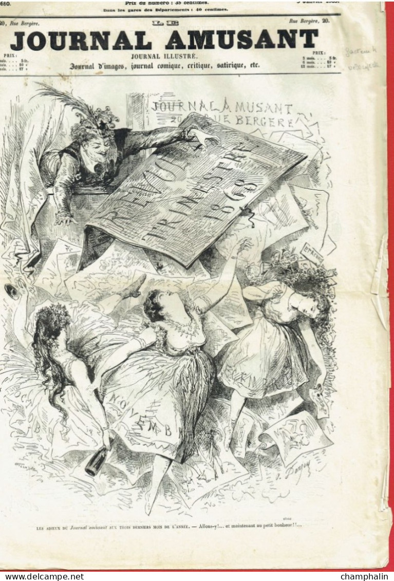 France - Journal 'Le Journal Amusant' N°680 Du 9 Janvier 1869 - Une Irrégulière, Propos En L'air - 1850 - 1899