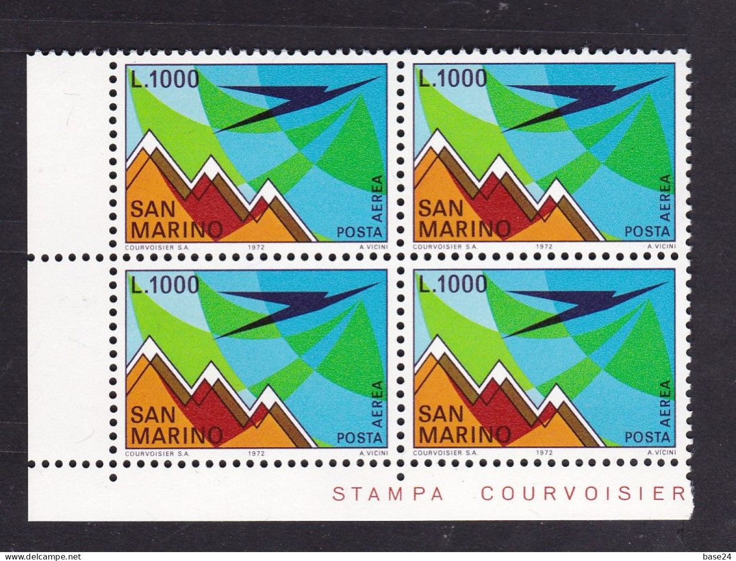 1972 San Marino Saint Marin POSTA AEREA 1000 LIRE Veduta Monte Titano 4 Serie In Quartina MNH** Air Mail - Airmail