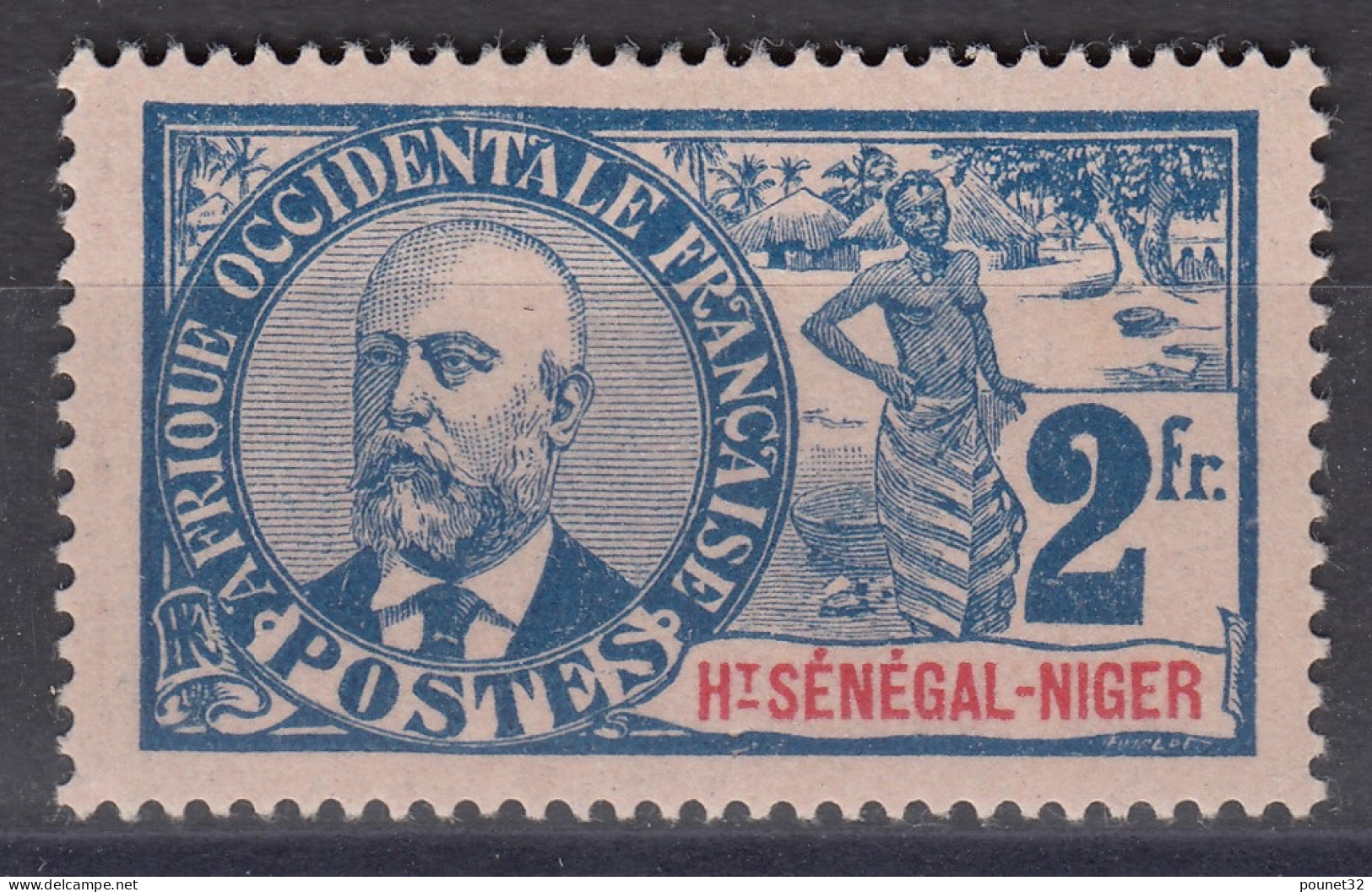 HAUT-SENEGAL & NIGER : BALLAY 2F BLEU S ROSE N° 16 NEUF * GOMME AVEC TRACE DE CHARNIERE - Unused Stamps