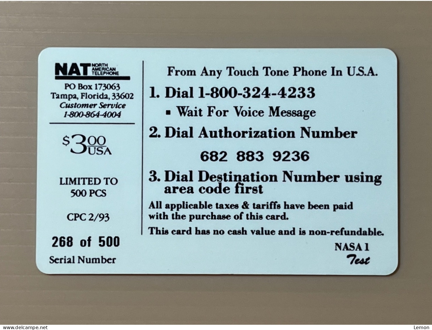 Mint USA UNITED STATES America Prepaid Telecard Phonecard, First Flight OV-105 STS-49 NASA (500EX), Set Of 1 Mint Card - Collections