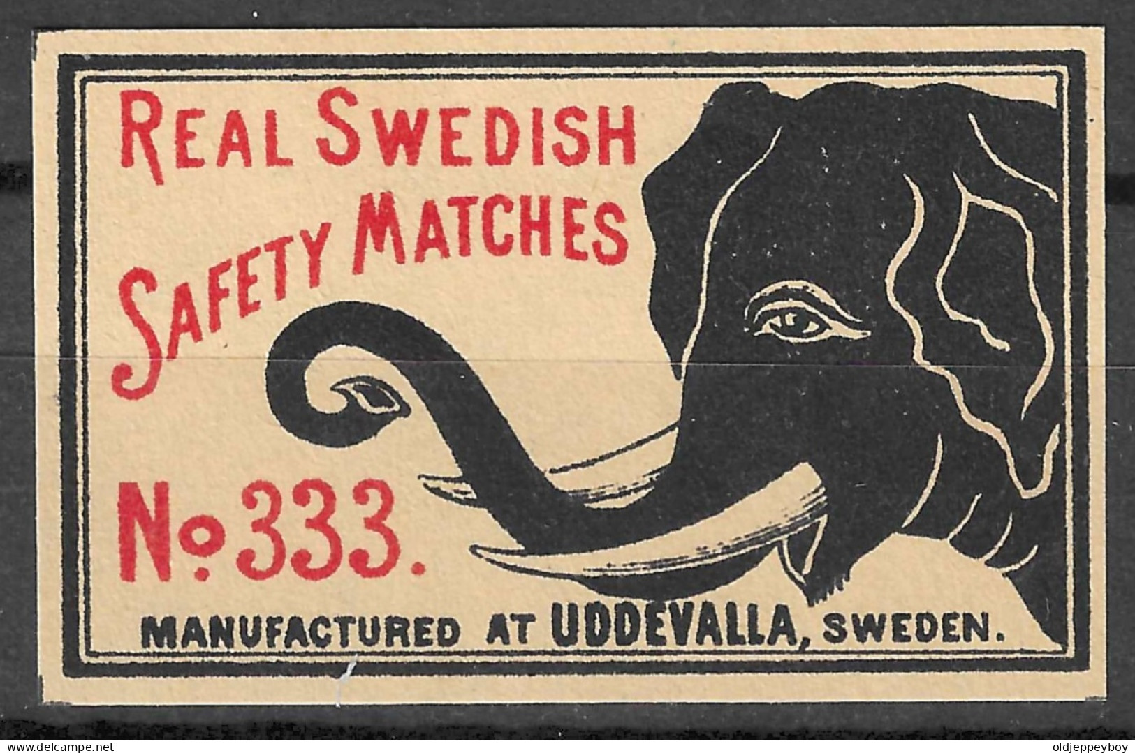 MADE IN SWEDEN UDDEVALLE VINTAGE Phillumeny MATCHBOX LABEL REAL SWEDISH SAFETY MATCHES Nº333  5.5  X 3.5 CM  RARE - Zündholzschachteletiketten
