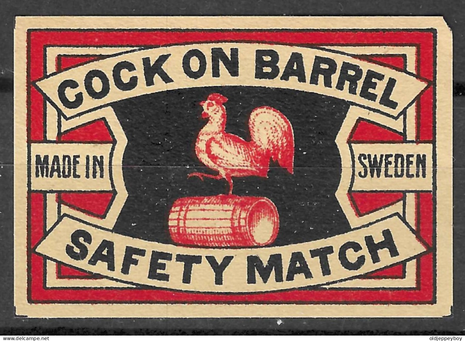 MADE IN SWEDEN VINTAGE Phillumeny MATCHBOX LABEL COCK ON BARREL   5.2  X 3.5 CM  RARE - Boites D'allumettes - Etiquettes