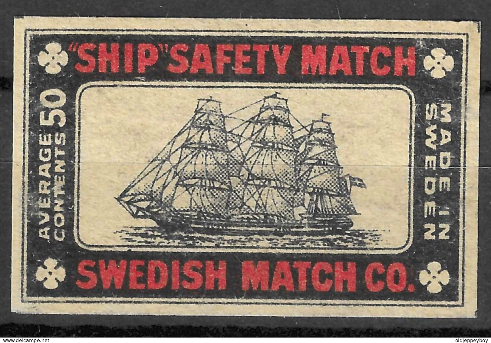 MADE IN SWEDEN VINTAGE Phillumeny MATCHBOX LABEL "SHIP" SWEDISH MATCH CO.   5.5  X 3.5 CM  RARE - Matchbox Labels