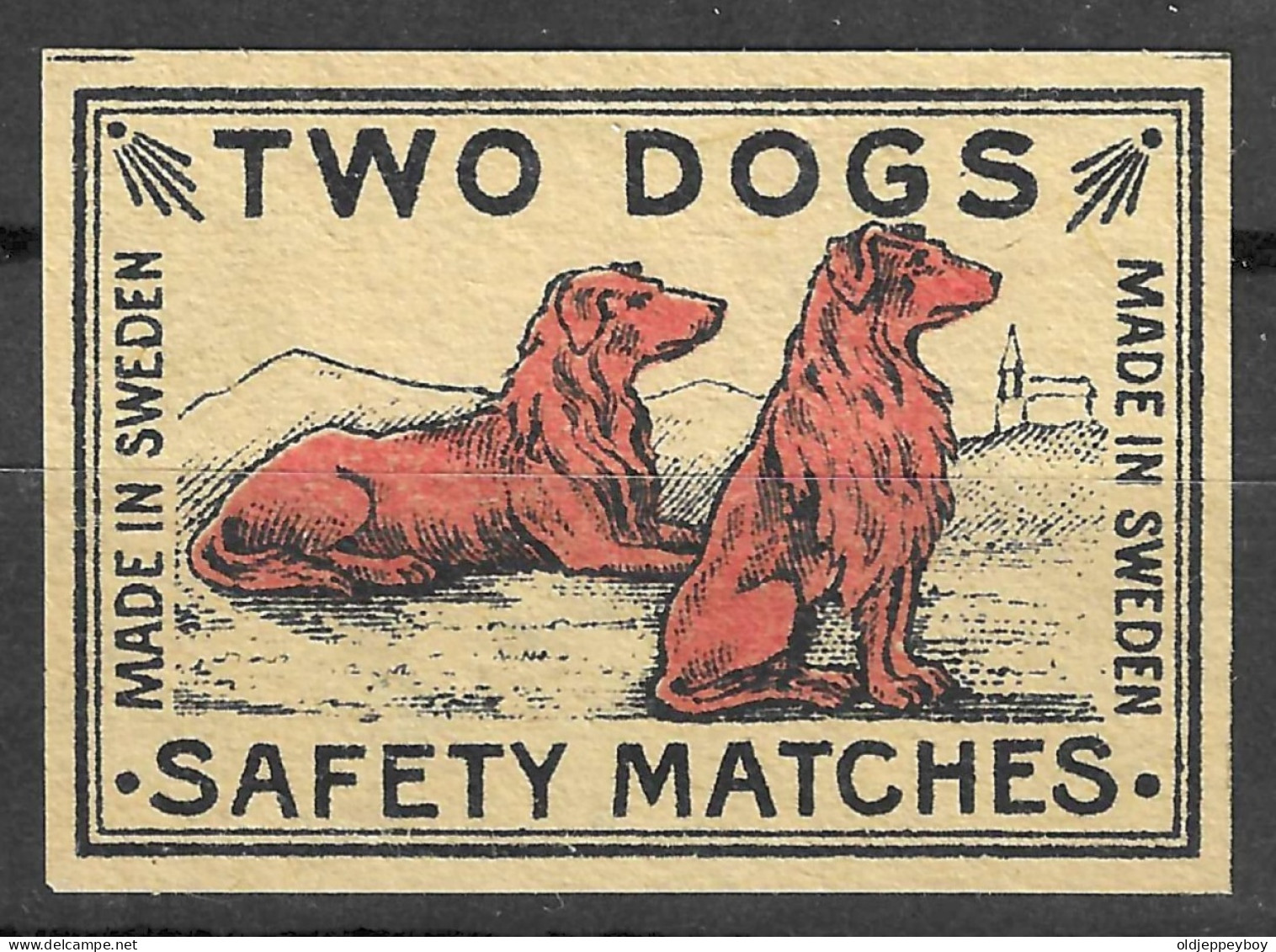 MADE IN SWEDEN VINTAGE Phillumeny MATCHBOX LABEL TWO DOGS Vintage 1930s-40s   5.5  X 3.5 CM  RARE - Zündholzschachteletiketten
