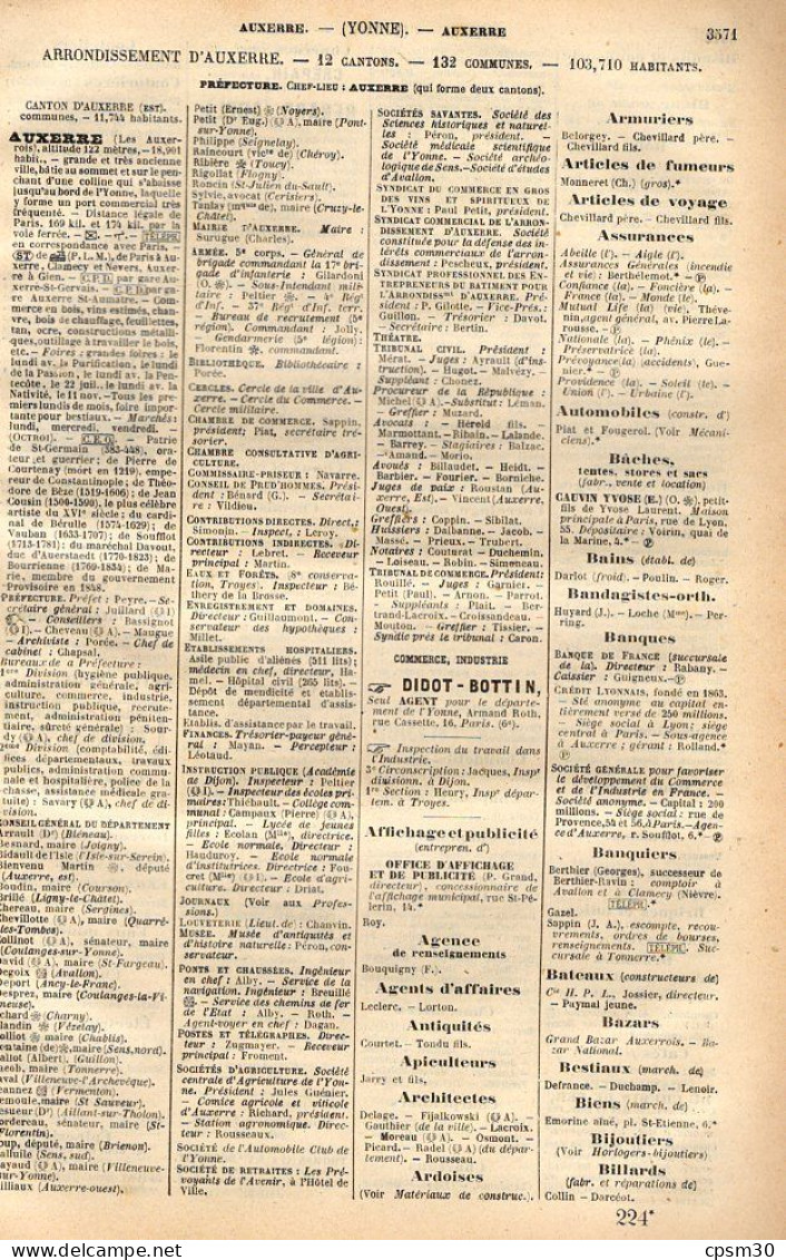 ANNUAIRE - 89 - Département Yonne - Année 1905 - édition Didot-Bottin - 40 Pages - Annuaires Téléphoniques