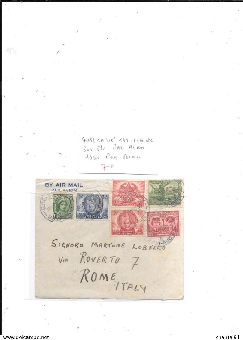 AUSTRALIE N°144.146 ETC  OBL SUR PLI PAR AVION 1950 POUR ROME - Lettres & Documents