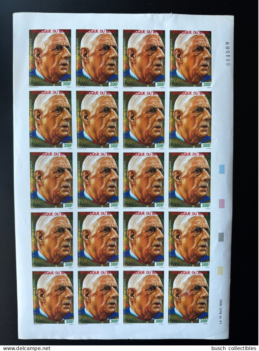 Benin 1992 Mi. 534 Full Sheet Planche IMPERF ND Centenaire Naissance Général Charles De Gaulle - De Gaulle (Generale)