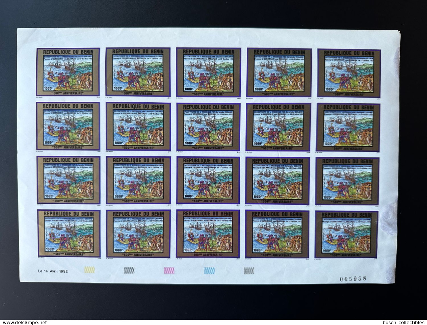 Benin 1992 Mi. 535 Full Sheet Planche IMPERF ND 500 Ans Découverte Amérique Christophe Colomb Kolumbus Columbus 1492 - Bénin – Dahomey (1960-...)