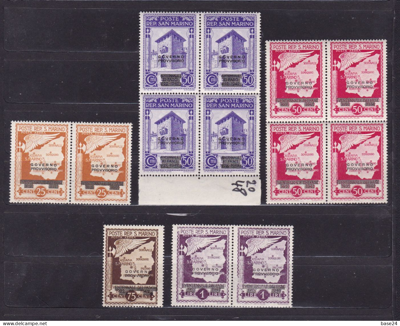 1943 San Marino Saint Marin GOVERNO PROVVISORIO 13 Valori MNH**: 50c (x4), Posta Aerea: 50c (x4), 25c (x2), 1L (x2), 75c - Airmail