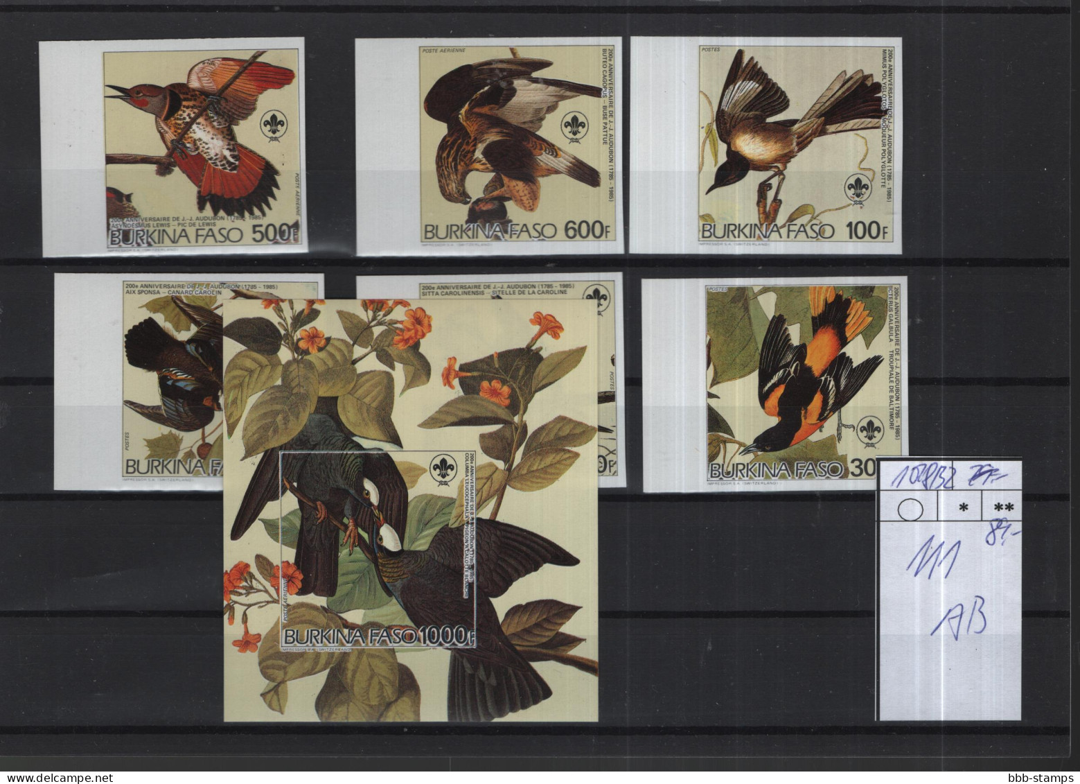 Burkina Faso  Birds Theme  Michel Cast.No.  Mnh/** 1028/1032 A/B + Sheet 111 A/B - Burkina Faso (1984-...)