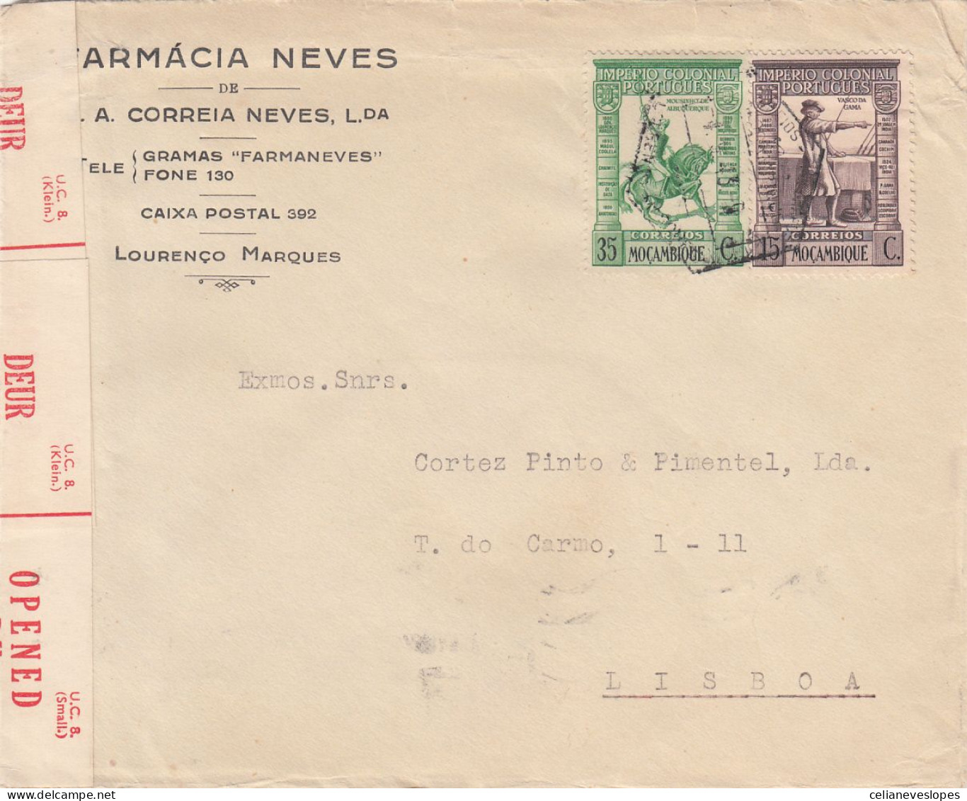 Portuguese L. Marques, Carta Circulada De L. Marques Para Lisboa Em 1943, Com Sençura - Lourenzo Marques