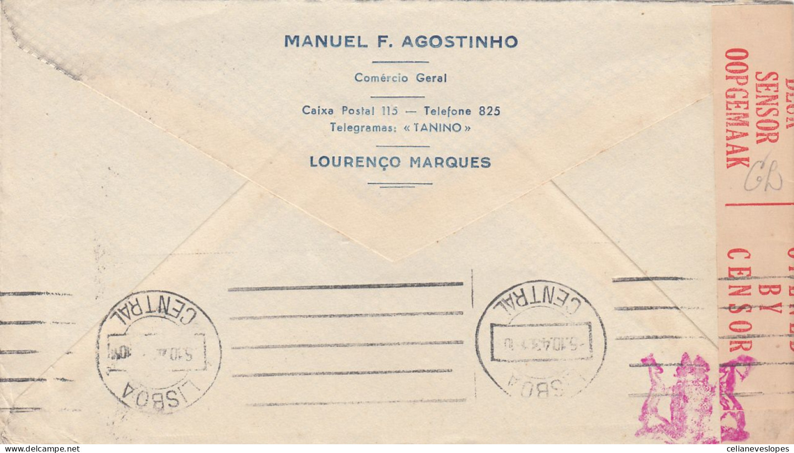 Portuguese L. Marques, Carta Circulada De L. Marques Para Lisboa Em 1945, Com Sençura - Lourenzo Marques