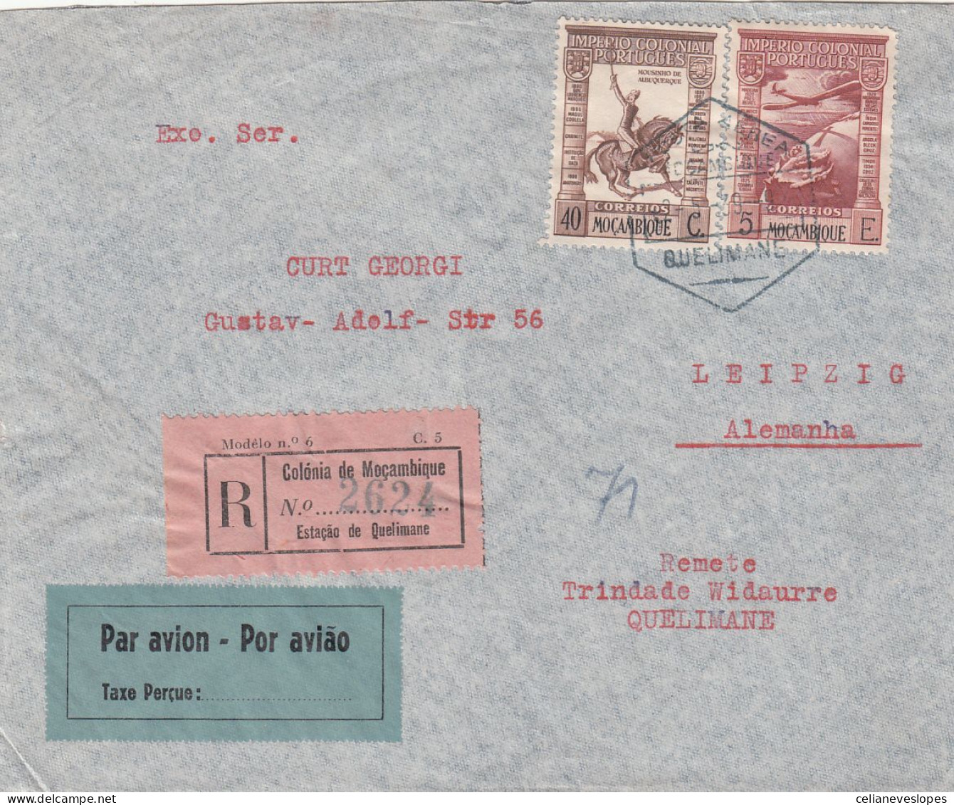 Portuguese Quelimane, Carta Circulada De Quelimane Para Alemanha. Em 1939, Registada - Quelimane