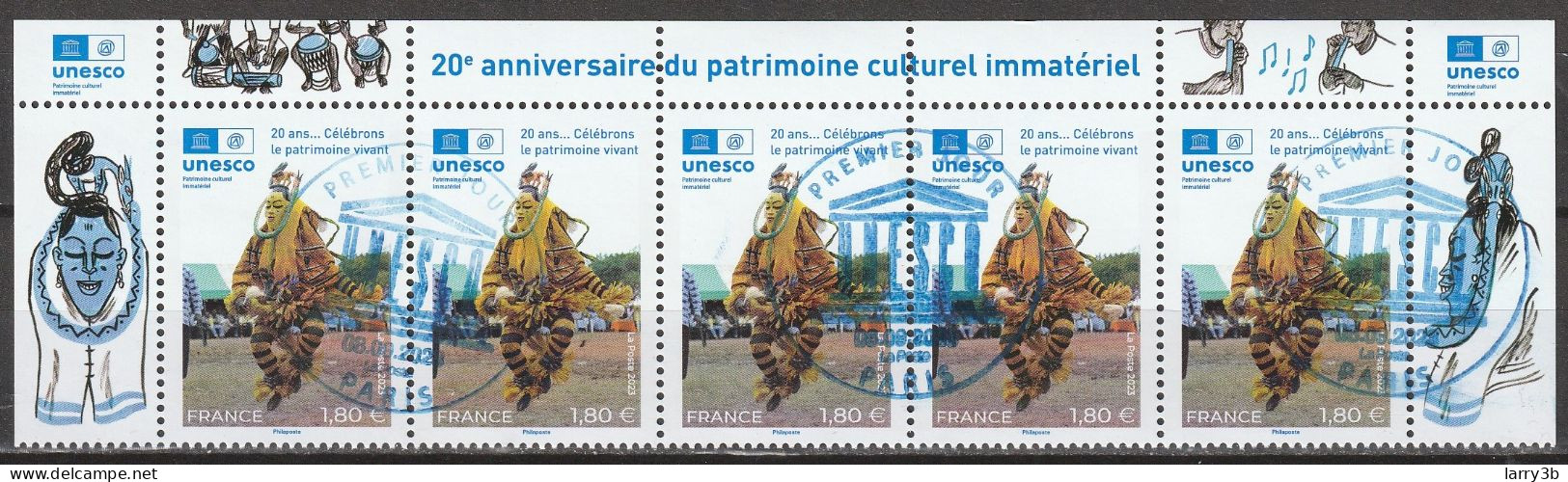 2023 - Y/T 185 - Timbres Service UNESCO - OBL 1er J "20e ANNIVERSAIRE DU PATRIMOINE CULTUREL" BLOC 5 ISSU HAUT FEUILLET - Used