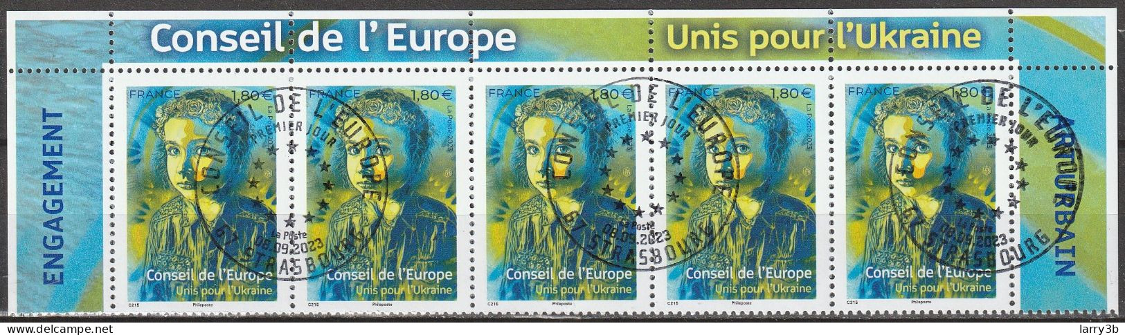 2023 - Y/T 184 - Timbres Service - OBL 1er JOUR - "UNIS POUR L’UKRAINE" - BLOC 5 ISSU HAUT FEUILLET - Afgestempeld