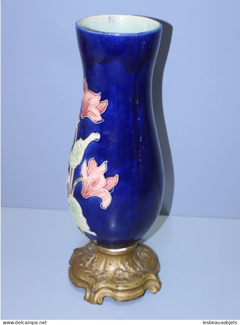 - ANCIEN VASE BARBOTINE PIED REGULE Redoré COLLECTION DECO VITRINE    E - Vazen