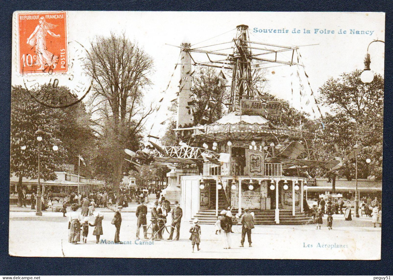 54. Nancy. Souvenir De La Foire De Nancy. Les Aéroplanes. Monument Carnot. 1910 - Nancy