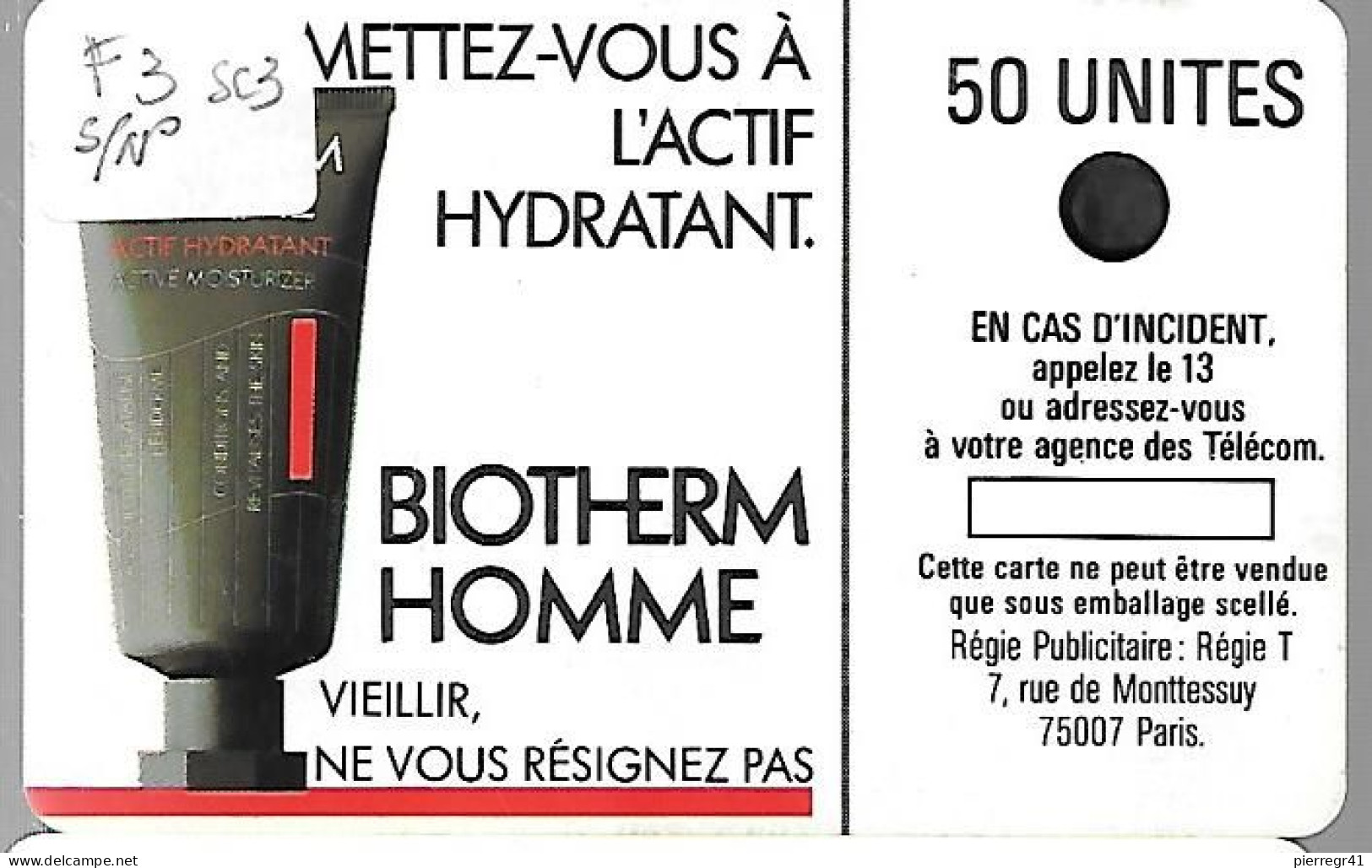 CARTE-PUBLIC-1987-50U-F3-SC3-BIOTHERM-Utilisé??-TB E-LUXE - 1987