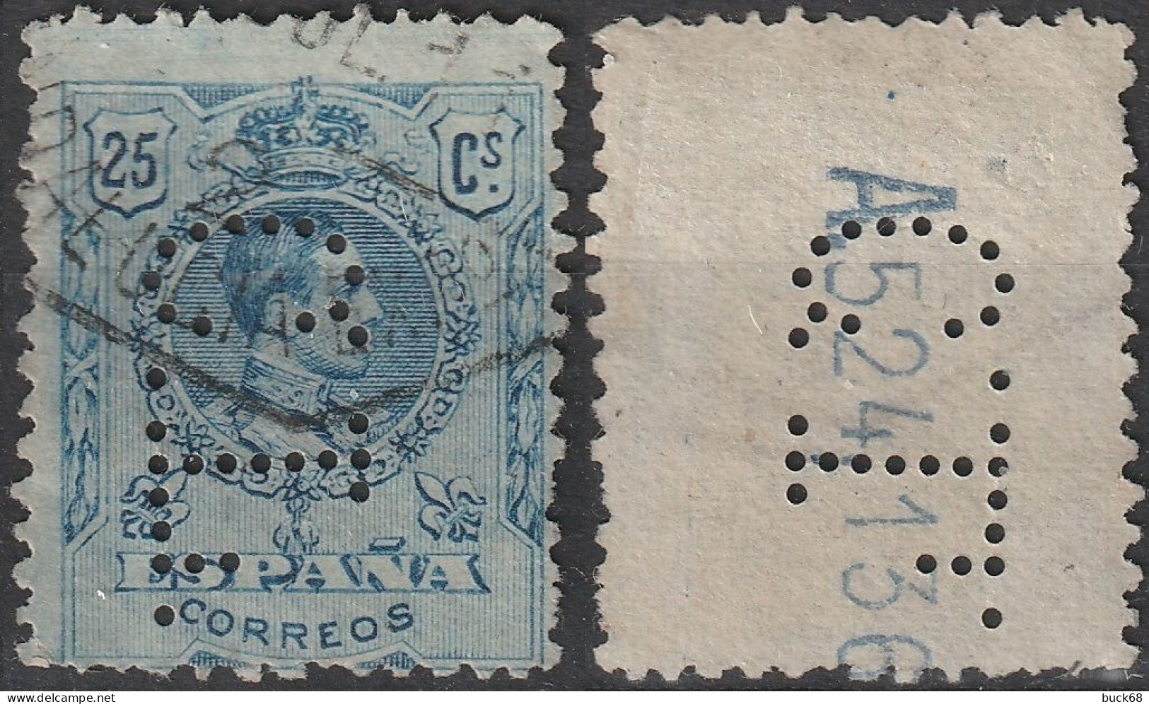 ESPAGNE ESPANA  248 (o) Roi Alphonse XIII Perfin Perforé Gelocht 1909-1922 - Plaatfouten & Curiosa