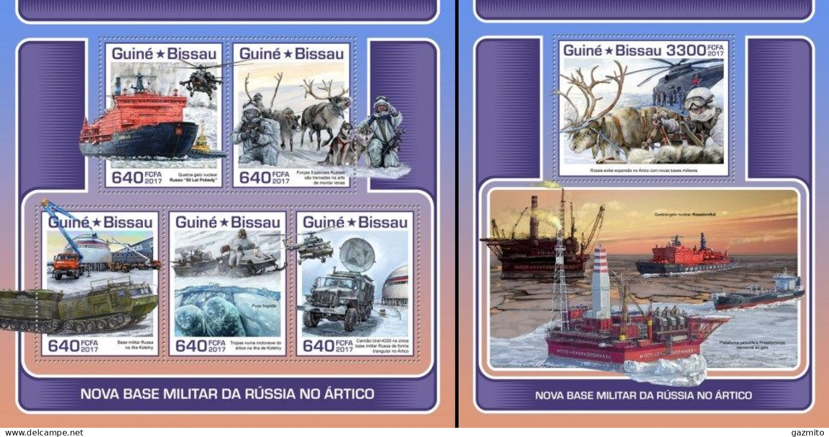 Guinea Bissau 2017, Military Base Of Russia, Reindeer, Icebreaker, Helicopter, 5val In BF +BF - Programmes Scientifiques