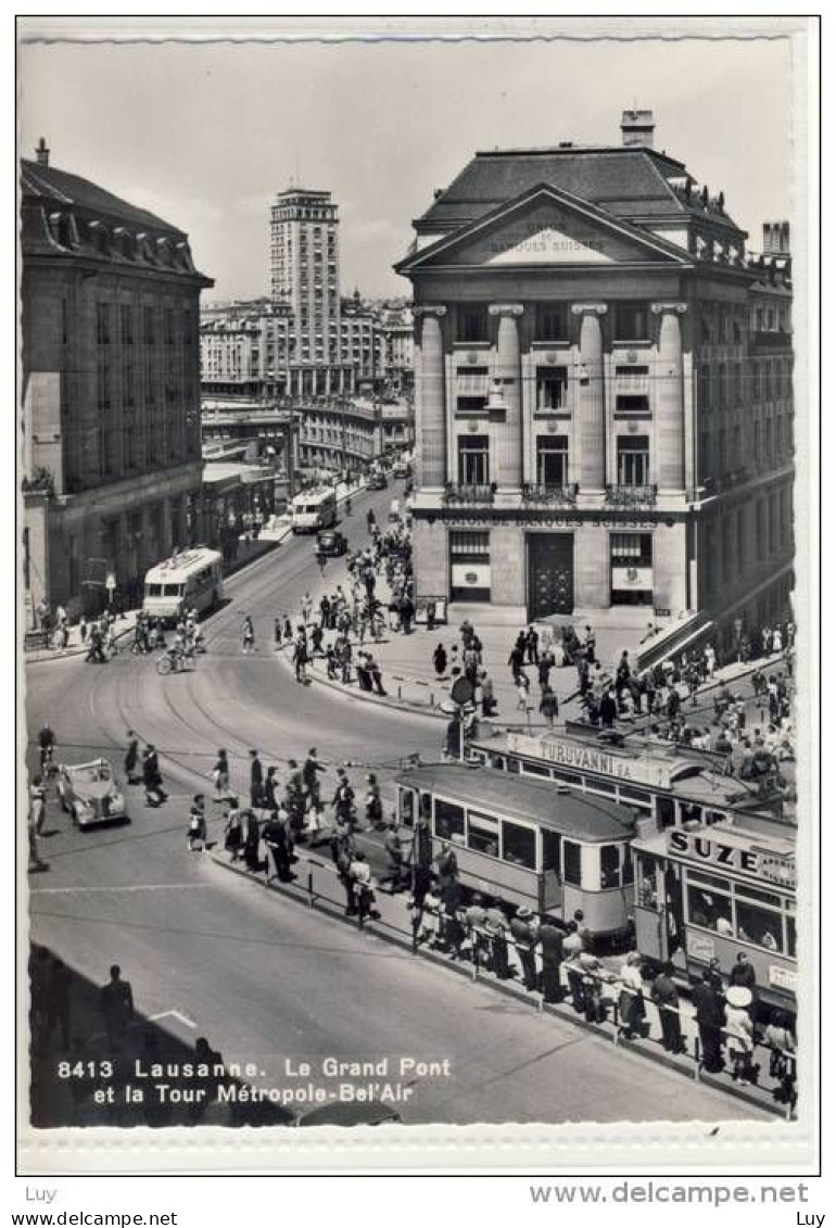 Lausanne - Le  Grand  Point  Et  La  Tour  Metropole-bel'air - 1956,  Tram - Le Mont-sur-Lausanne