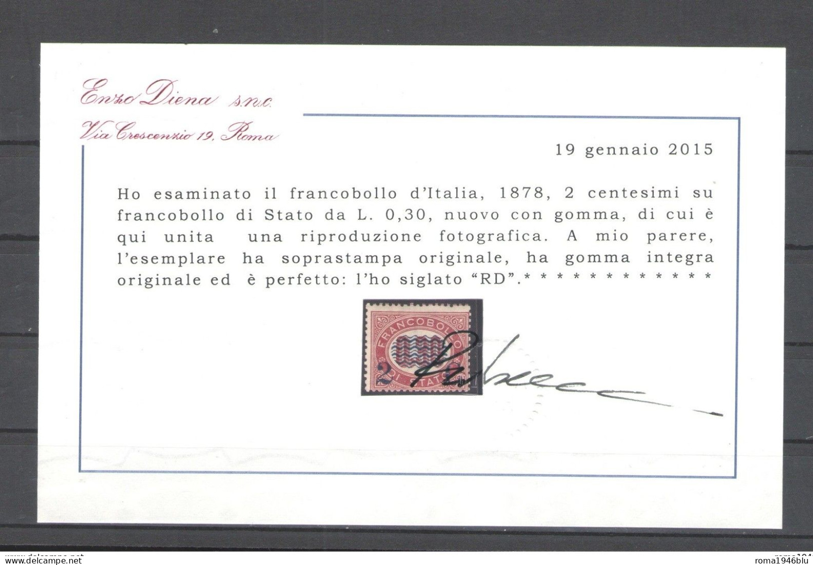 REGNO 1878 SERVIZIO 2 C. SU 0,30 ** MNH C. DIENA - Nuovi